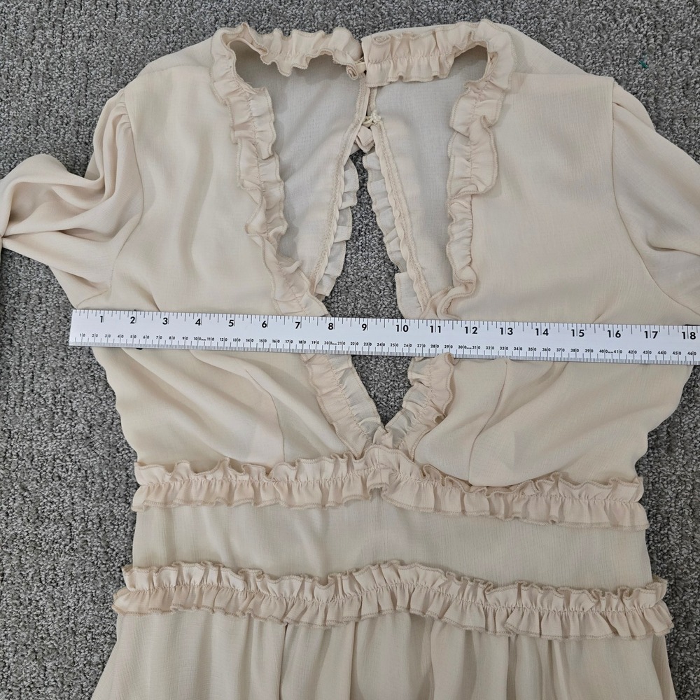Cream Ruffle Tiered Mini Dress‎ Open Back Coquette Romantic Boho Size M - Picture 6 of 8